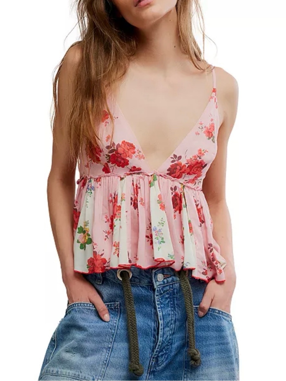 Free People Women's Shirt Size XL 100% Viscose Floral Sleeveless V-Neck Top NWT